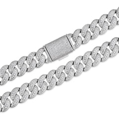 10-20mm Iced Cuban Link Necklace with VVS Moissanite in Prong Setting