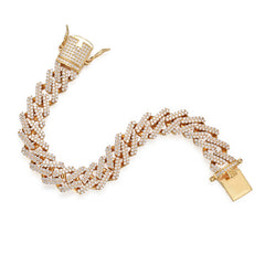 12MM Micro Prong Setting CZ Cuban Chain Bracelet Link