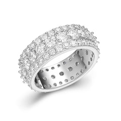 14K White Gold Plated Round Cut Moissanite Pave Eternity Band Ring