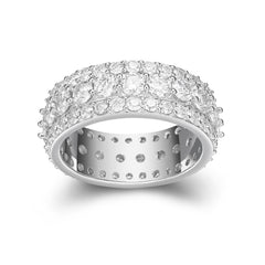 14K White Gold Plated Round Cut Moissanite Pave Eternity Band Ring