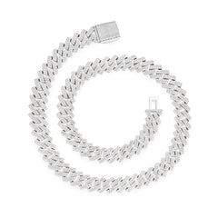 14MM Moissanite Prong Cuban Chain In 925 Silver