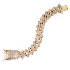 22MM Bold Gold Moissanite Cuban Link Necklace with Baguette Cuts