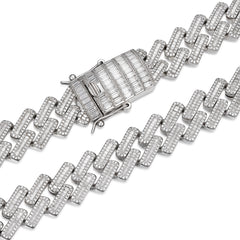 22MM Moissanite Baguette Modern Prong Miami Cuban Link Chain Necklace Iced Out