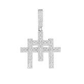 9.25 Sterling Silver Baguette and Round Moissanite Iced Out 3 Cross