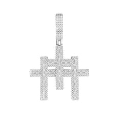 9.25 Sterling Silver Baguette and Round Moissanite Iced Out 3 Cross
