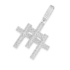 9.25 Sterling Silver Baguette and Round Moissanite Iced Out 3 Cross
