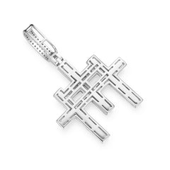 9.25 Sterling Silver Baguette and Round Moissanite Iced Out 3 Cross