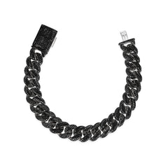 925 Silver Black Moissanite Miami Cuban Men's Bracelet (ALL SIZES)