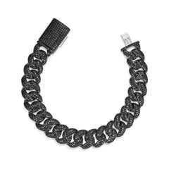 925 Silver Black Moissanite Miami Cuban Men's Bracelet (ALL SIZES)