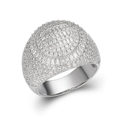 925 Sterling Silver Iced Baguette Moissanite Round Ring