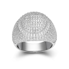 925 Sterling Silver Iced Baguette Moissanite Round Ring