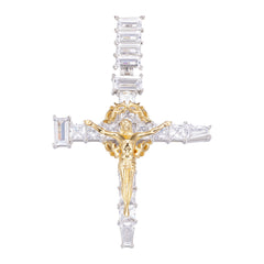 925 Sterling Silver 14K Gold plated Jesus Crucifix Cross Pendant