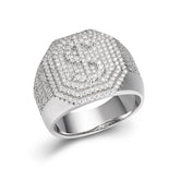 925 Sterling Silver Men's 1.58ct Moissanite Octagon Head Dollar Sign Currency Ring