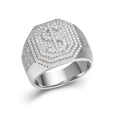 925 Sterling Silver Men's 1.58ct Moissanite Octagon Head Dollar Sign Currency Ring