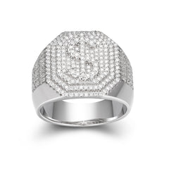 925 Sterling Silver Men's 1.58ct Moissanite Octagon Head Dollar Sign Currency Ring