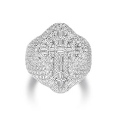 925 Sterling Silver Moissanite Men's Iced Out Cross Pinky Ring