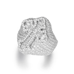 925 Sterling Silver Moissanite Men's Iced Out Cross Pinky Ring
