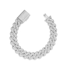 925 Sterling Silver Moissanite Unisex Cuban Bracelet 12mm - 14mm