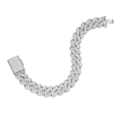 925 Sterling Silver Moissanite Unisex Cuban Bracelet 12mm - 14mm
