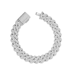 925 Sterling Silver Moissanite Unisex Cuban Bracelet 12mm - 14mm