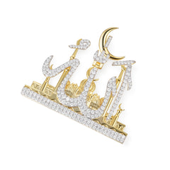 Allah Pendant with Mosque and Crescent Design in Moissanite