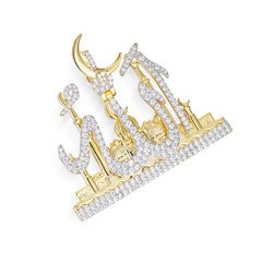 Allah Pendant with Mosque and Crescent Design in Moissanite