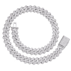 Baguette-cut 8-20mm VVS Colorless Moissanite Cuban Chain in 925 Sterling Silver
