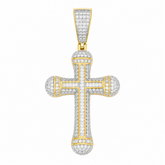 Baguette Channel Moissanite Cross Pendant 14K Gold Plated Over 925 Sterling Silver