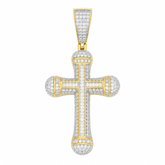 Baguette Channel Moissanite Cross Pendant 14K Gold Plated Over 925 Sterling Silver