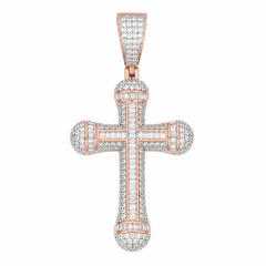 Baguette Channel Moissanite Cross Pendant 14K Gold Plated Over 925 Sterling Silver