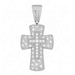 Baguette Double Cross Moissanite Pendant | 14K Gold Plated Over 925 Sterling Silver