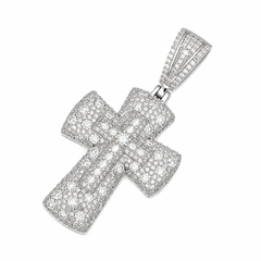 Baguette Double Cross Moissanite Pendant | 14K Gold Plated Over 925 Sterling Silver