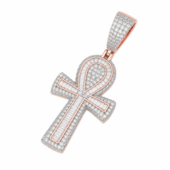Baguette Moissanite Ankh Cross Pendant 14K Gold Plated Over 925 Sterling Silver