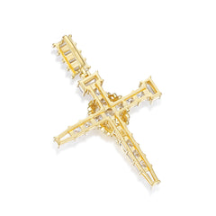 Baguette Moissanite Cross Pendant with Gold Jesus Figure