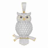 Baguette Moissanite Owl Pendant 14K Gold Plated Over 925 Sterling Silver