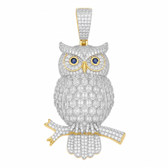 Baguette Moissanite Owl Pendant 14K Gold Plated Over 925 Sterling Silver