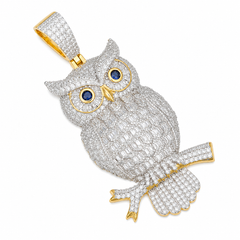 Baguette Moissanite Owl Pendant 14K Gold Plated Over 925 Sterling Silver