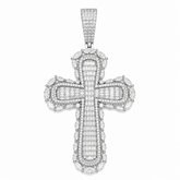 Baguette & Marquise Halo Moissanite Cross Pendant 14K Gold Plated Over 925 Sterling Silver