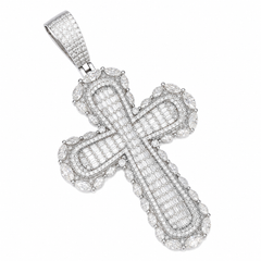 Baguette & Marquise Halo Moissanite Cross Pendant 14K Gold Plated Over 925 Sterling Silver