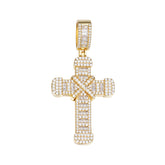 Baguette and Round Moissanite Gold Cross Pendant