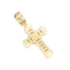 Baguette and Round Moissanite Gold Cross Pendant