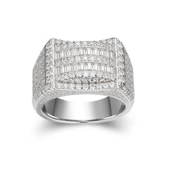 Baguette and Round Moissanite Multi-Row Alternating Ring