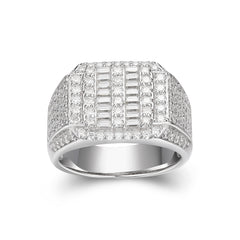 Baguette and Round Moissanite Rectangular Fashion Ring