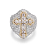 Big Micropave Baguette Cross Men's Ring With Moissanite and S925 Sterling Silver