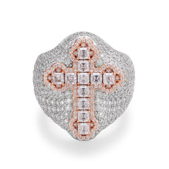 Big Micropave Baguette Cross Men's Ring With Moissanite and S925 Sterling Silver