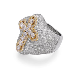 Big Micropave Baguette Cross Men's Ring With Moissanite and S925 Sterling Silver