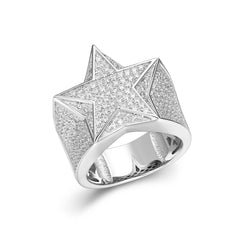 Bling Punky Rapper Luxury Fashion Star Rings for Men 14K Gold Plated Shiny Big Iced out Hip Hop Moissanite Men Engagement Rings