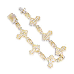 Cross and Beads Moissanite Cuban Bracelet
