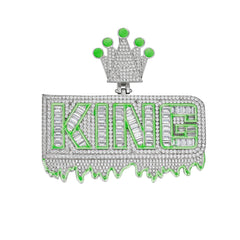 Crowned King Moissanite Pendant with Neon Green Accents