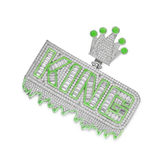 Crowned King Moissanite Pendant with Neon Green Accents